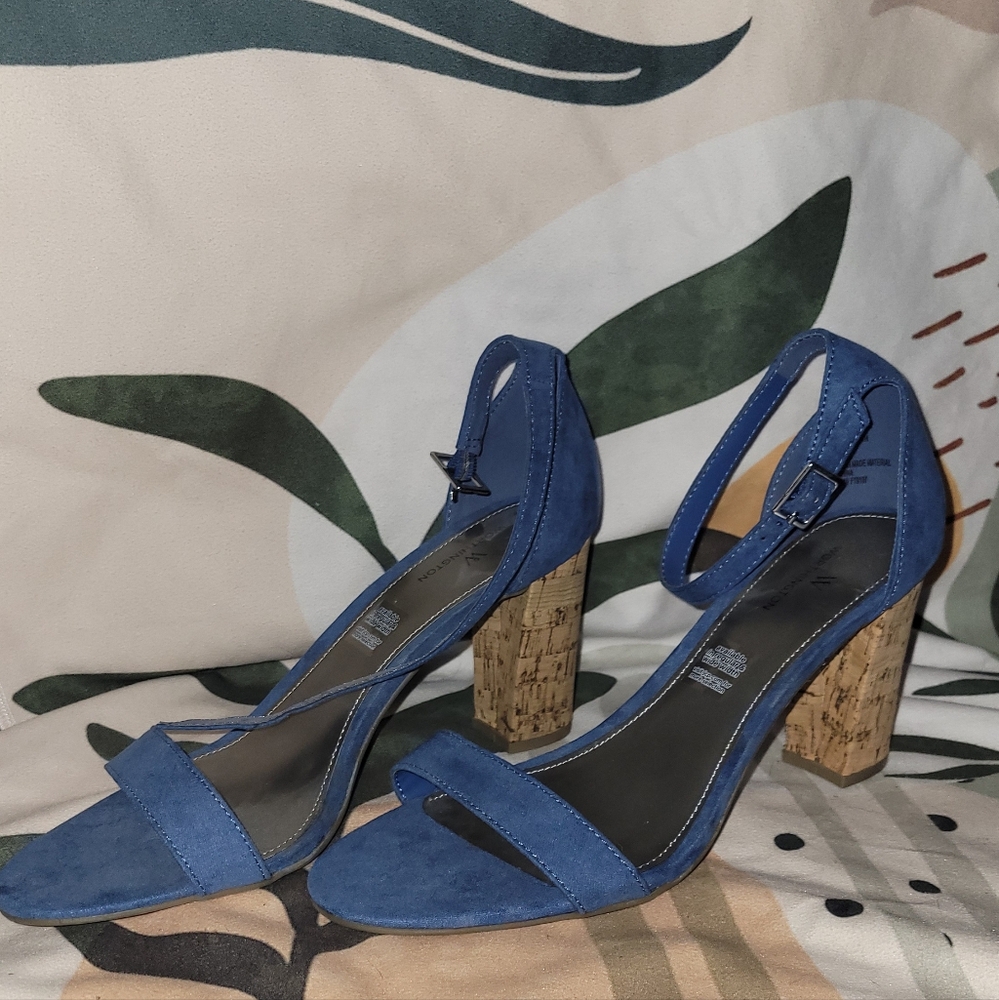 WORTHINGTON Blue velvet with cork high heel